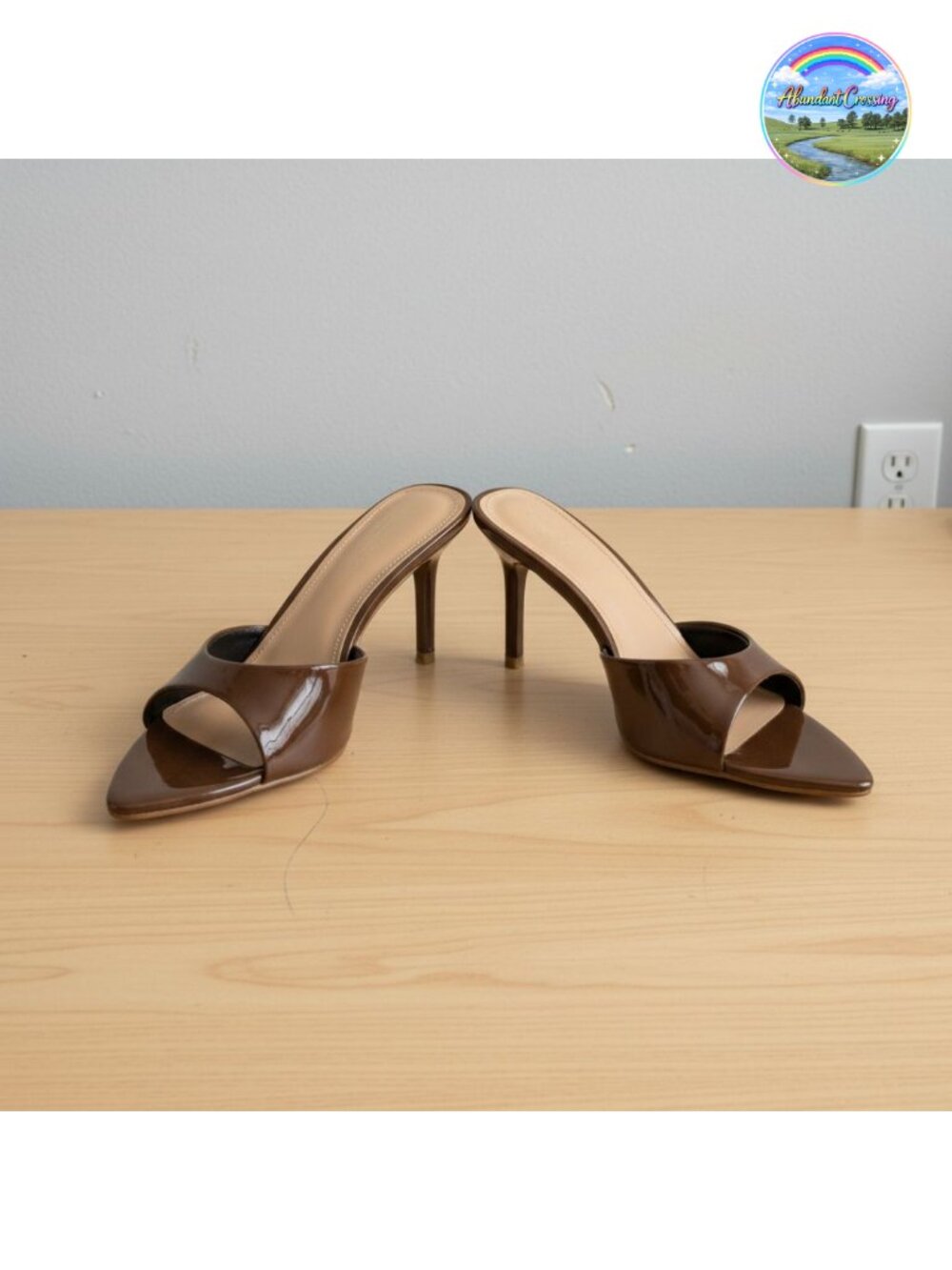QIV Kitten Heel Open Toe Mule Sandals Pointed Toe Slip On Heels